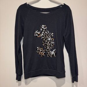 Disney Park Authentic Sequin Mickey Black Long Sleeve Womens Small